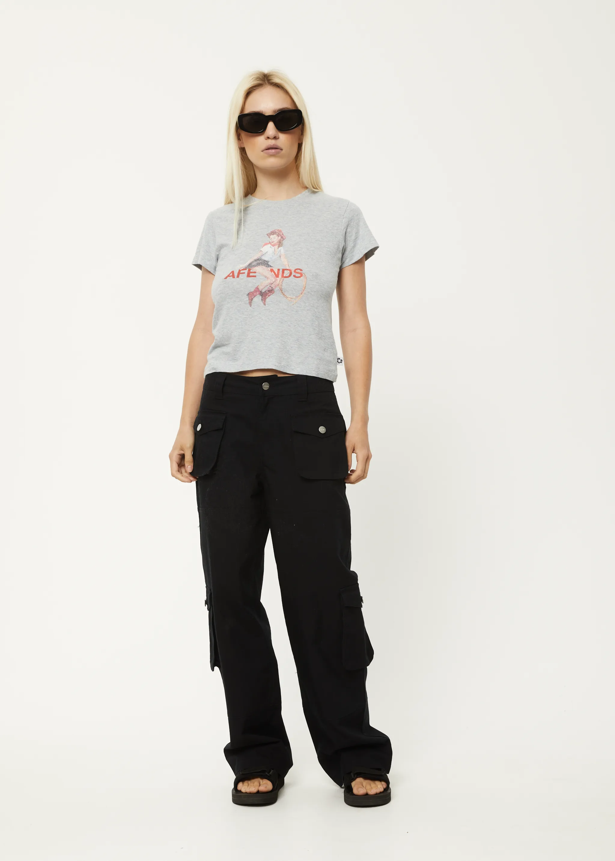 AFENDS Womens Sweet West - Baby T-Shirt - Shadow Grey Marle