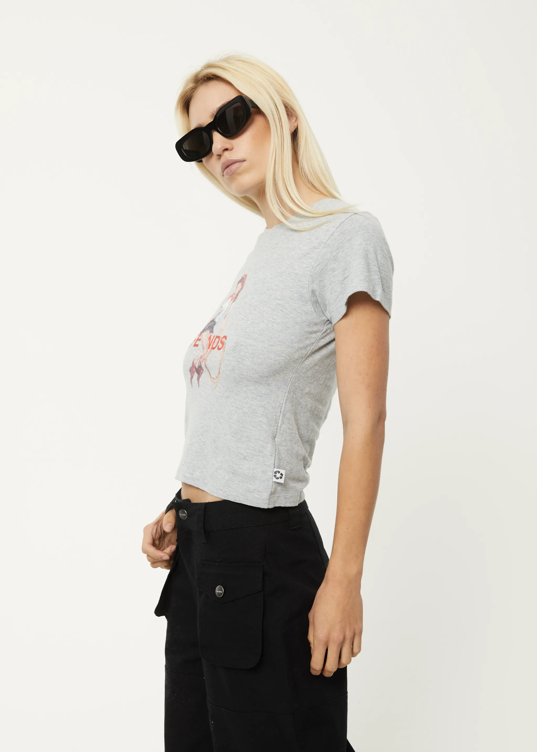 AFENDS Womens Sweet West - Baby T-Shirt - Shadow Grey Marle