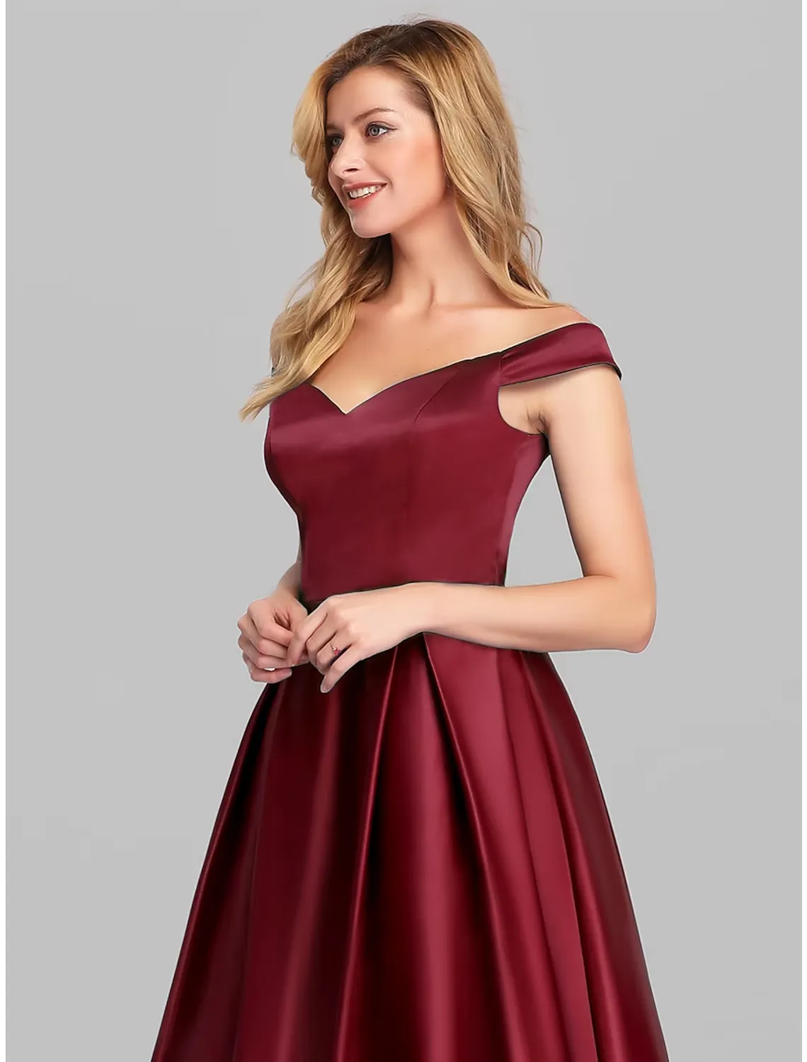 Ball Gown Elegant Quinceanera Prom Birthday Dress Off Shoulder Short Sleeve Floor Length Satin with Pleats
