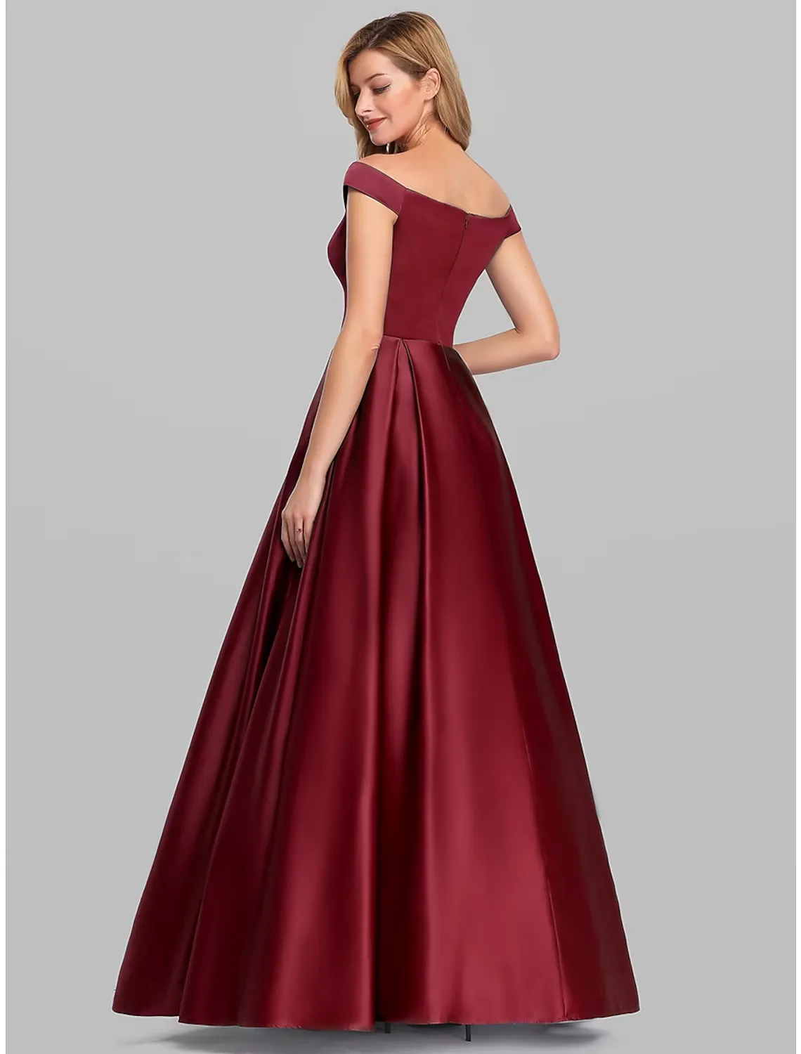 Ball Gown Elegant Quinceanera Prom Birthday Dress Off Shoulder Short Sleeve Floor Length Satin with Pleats