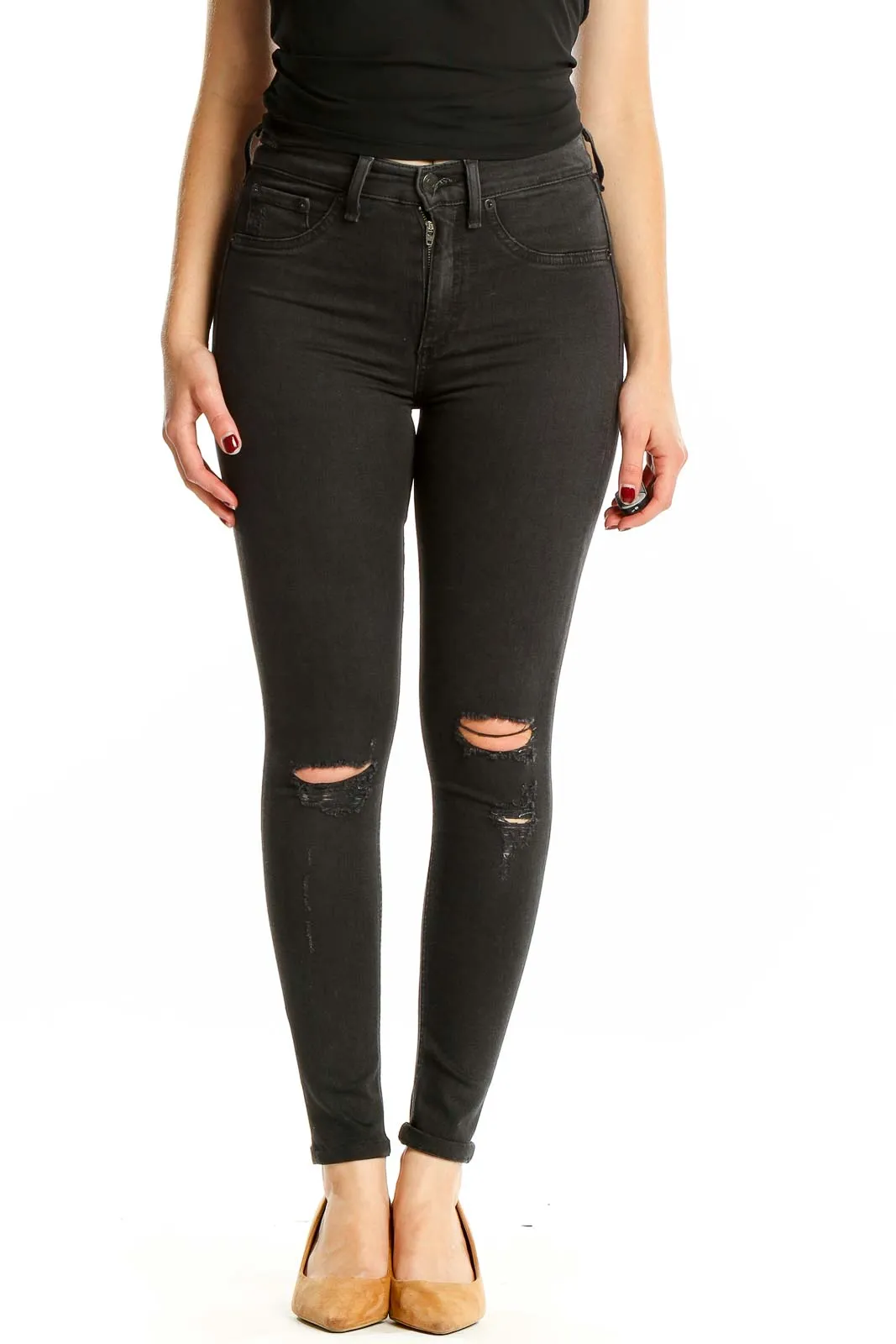 Black Distressed High-Waisted Skinny Jeans
