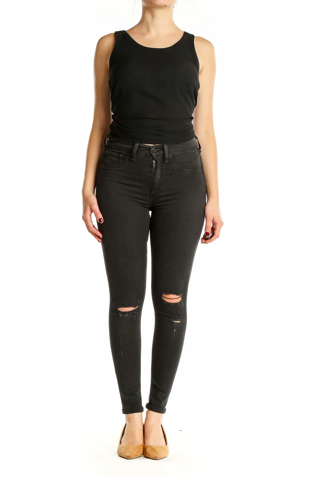 Black Distressed High-Waisted Skinny Jeans