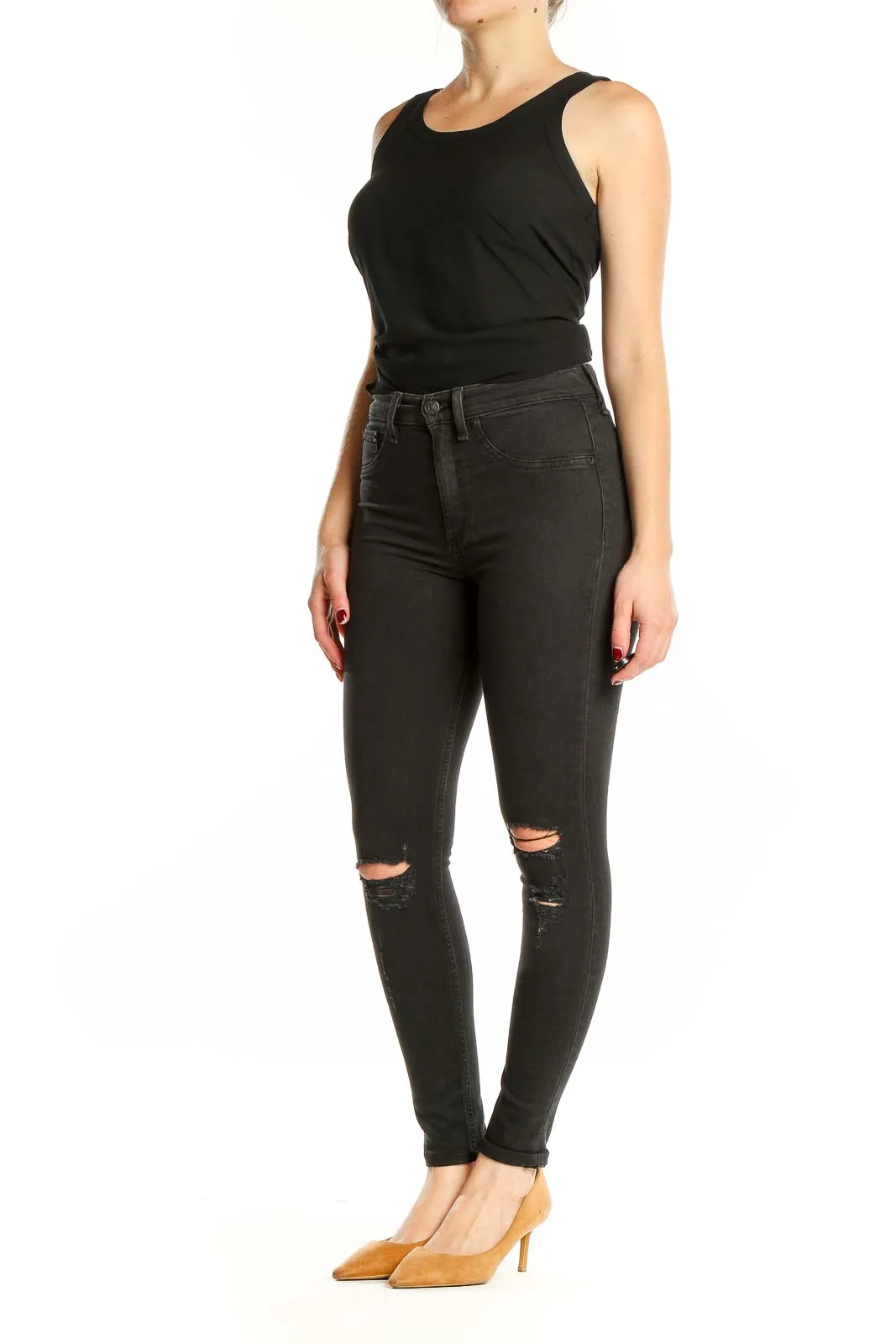Black Distressed High-Waisted Skinny Jeans