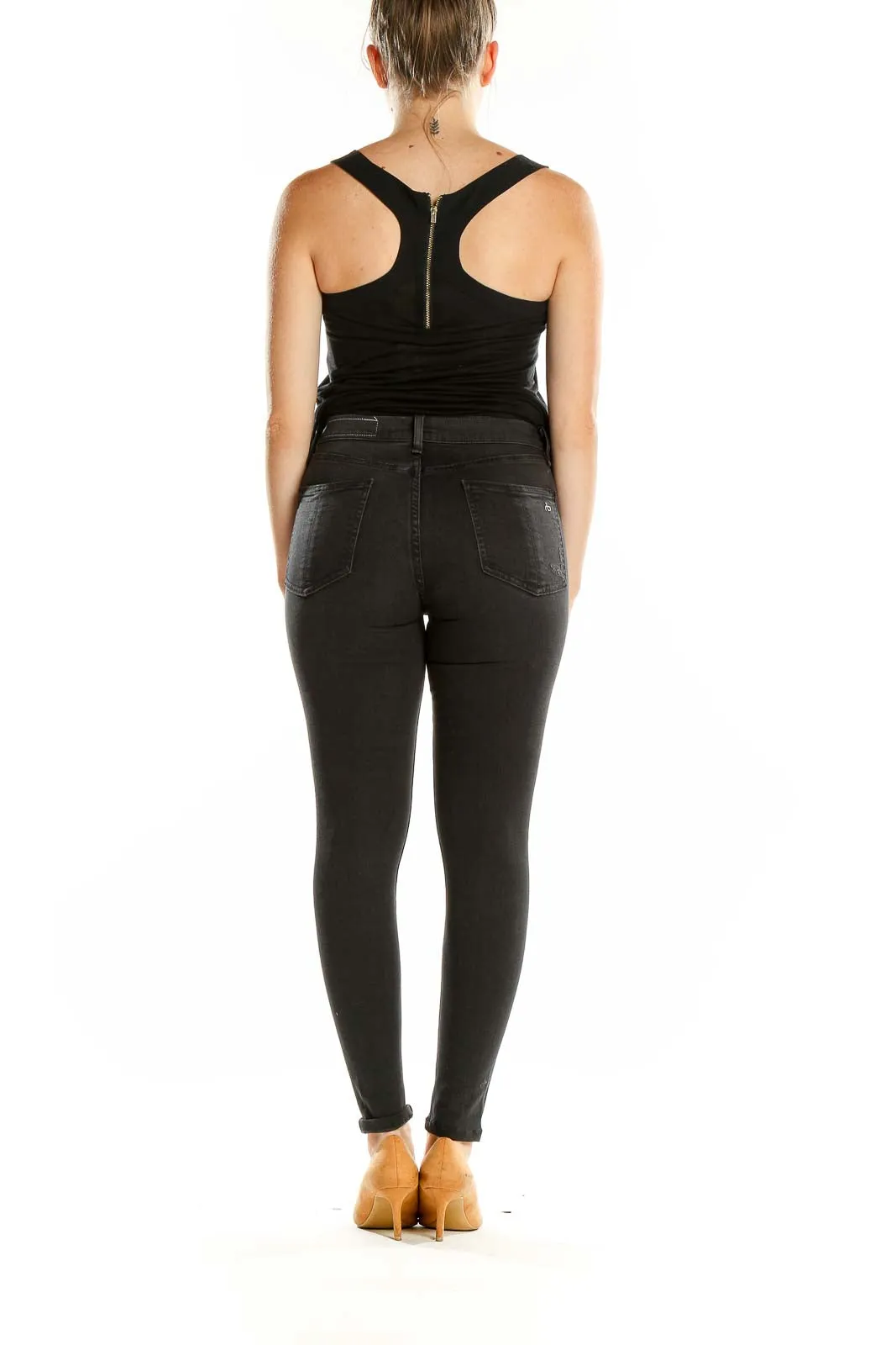 Black Distressed High-Waisted Skinny Jeans