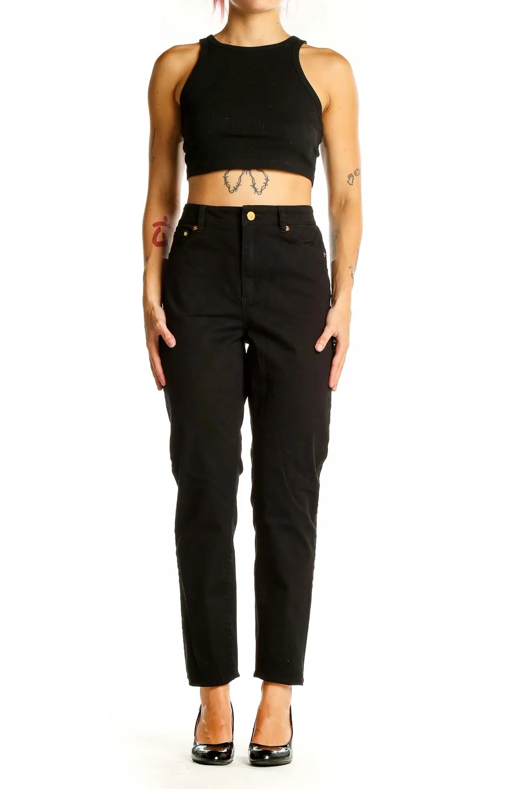Black High-Waisted Straight-Leg Jeans