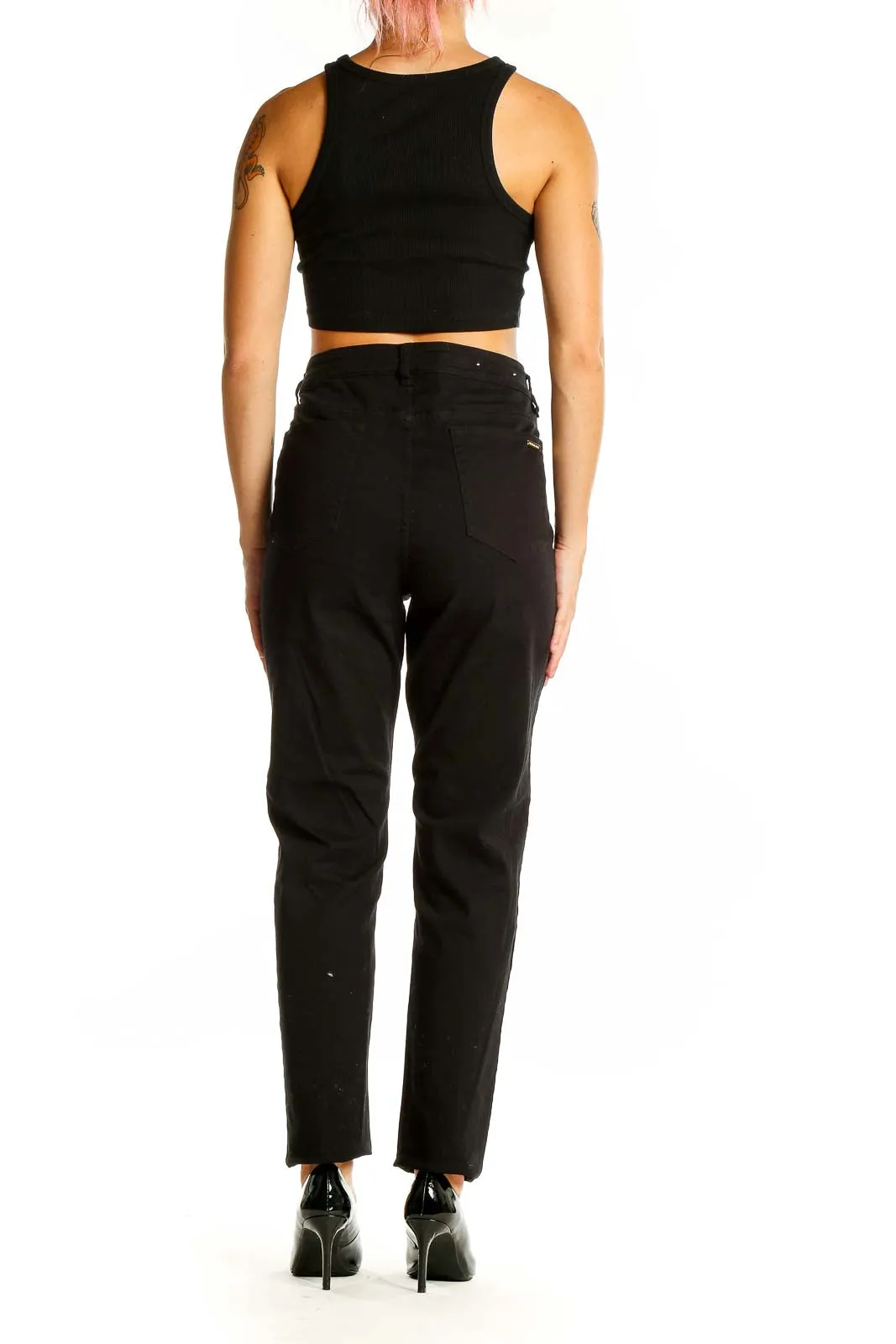 Black High-Waisted Straight-Leg Jeans