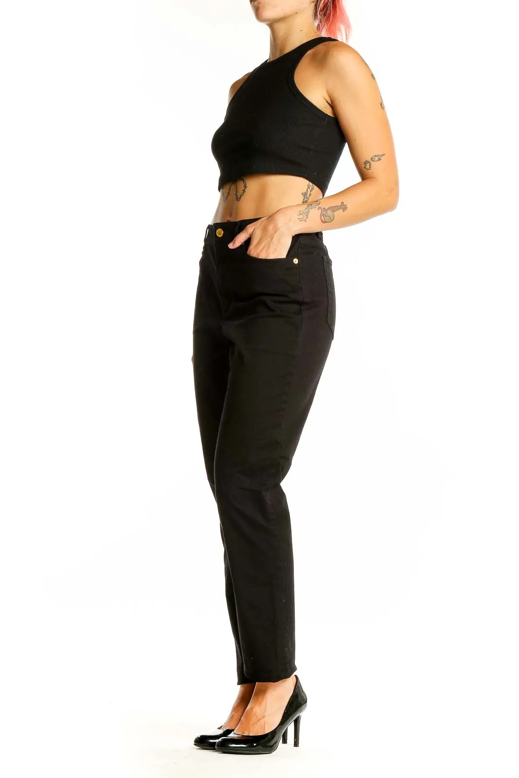 Black High-Waisted Straight-Leg Jeans