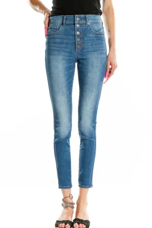 Blue Button-Fly High-Waisted Skinny Jeans