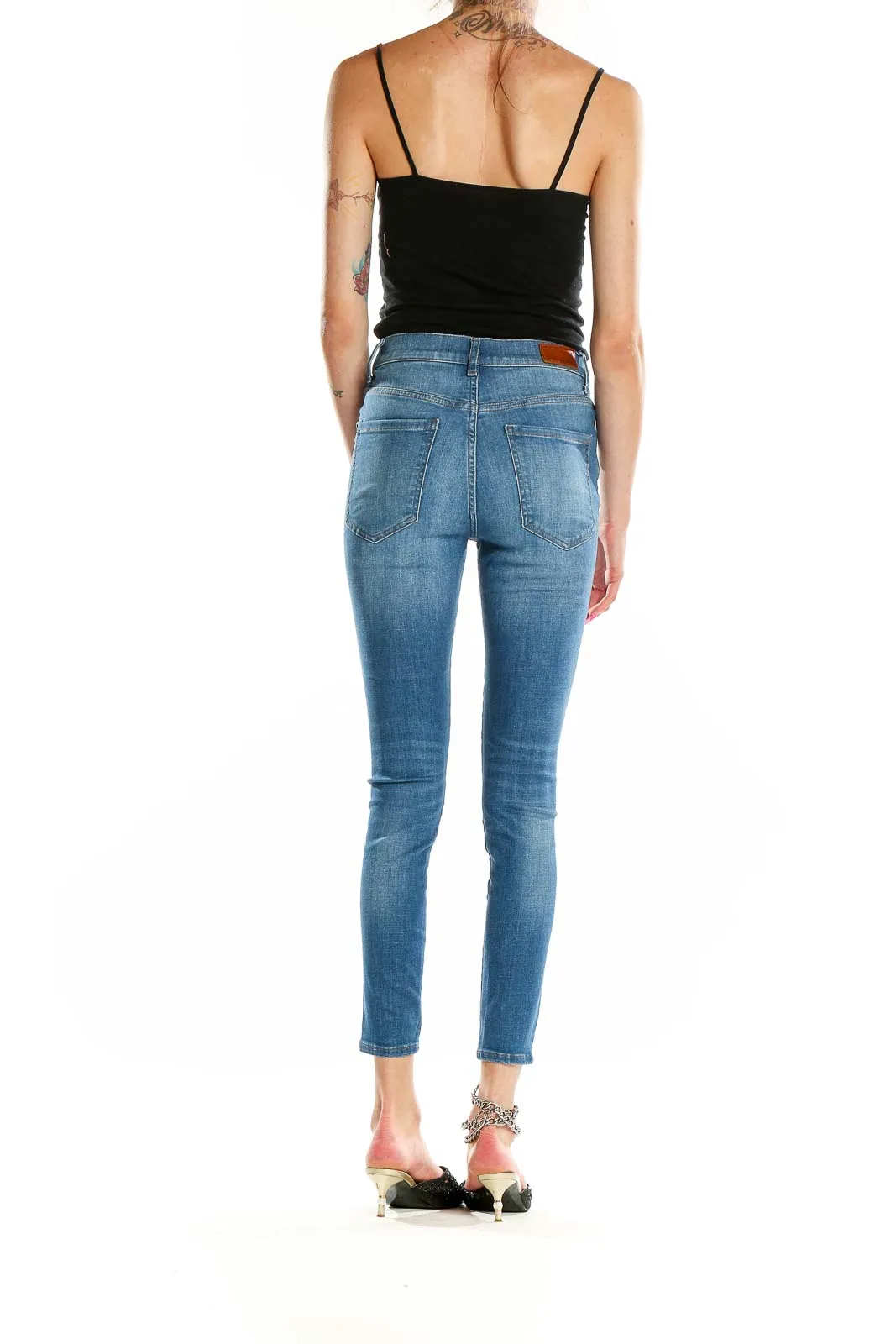Blue Button-Fly High-Waisted Skinny Jeans