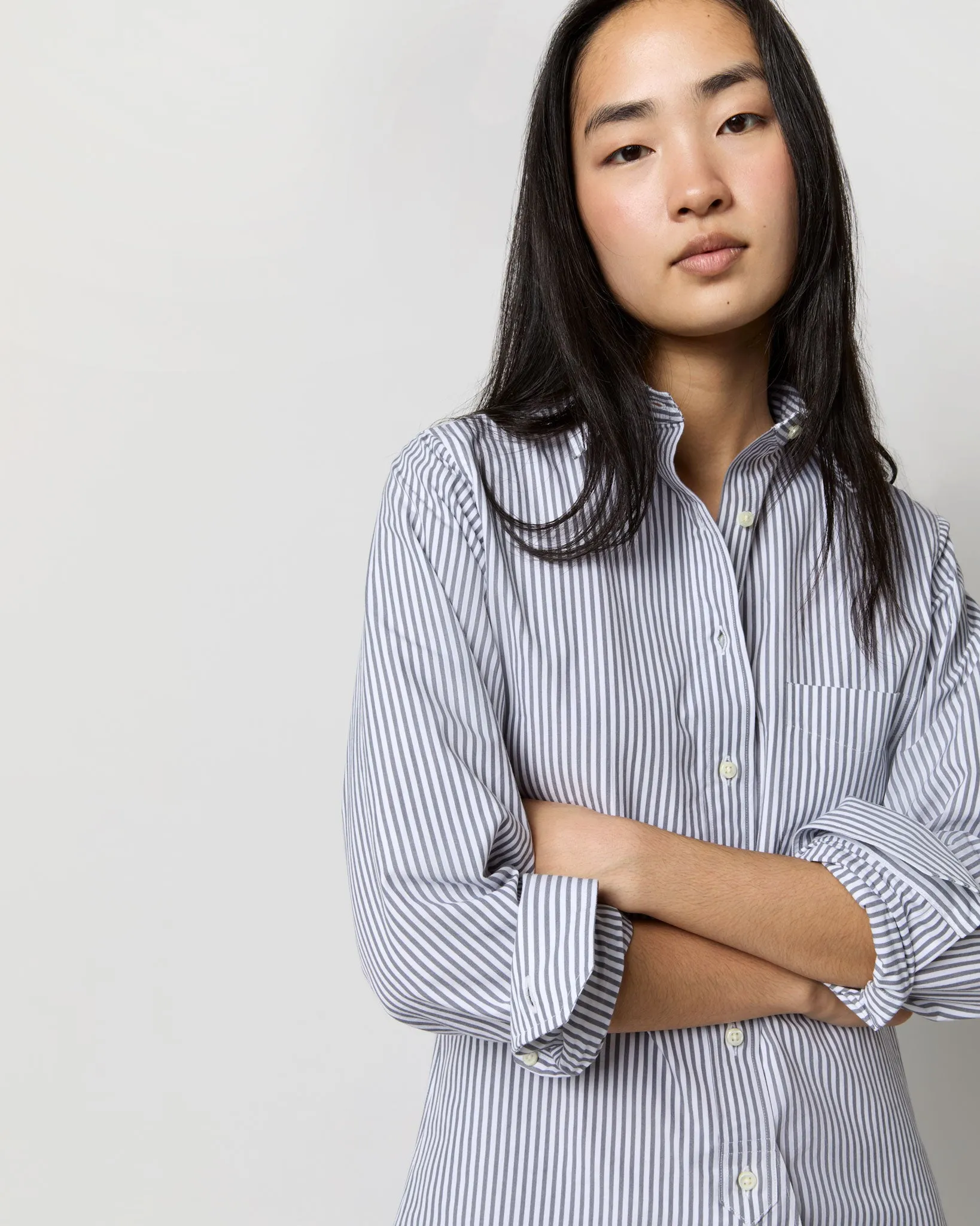 Boyfriend Shirt in Grey/White Bengal Stripe Compact Cotton