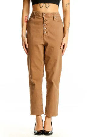Camel High-Waisted Button-Front Jeans
