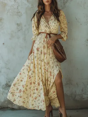 Casual V-neck Floral Maxi Dress