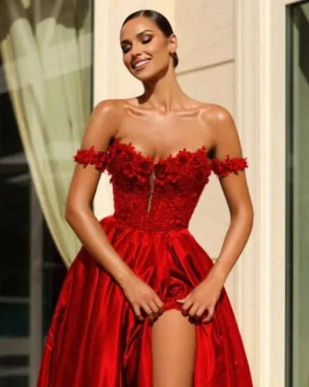 Celia Off Shoulder Corset Gown - Red