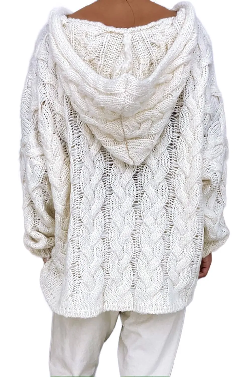 Chunky Cable-Knit Oversized Hoodie Long Sleeve Fall Winter Pullover Sweater