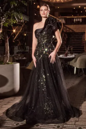 CINDERELLA DIVINE CB157 One Shoulder Black Ball Gown