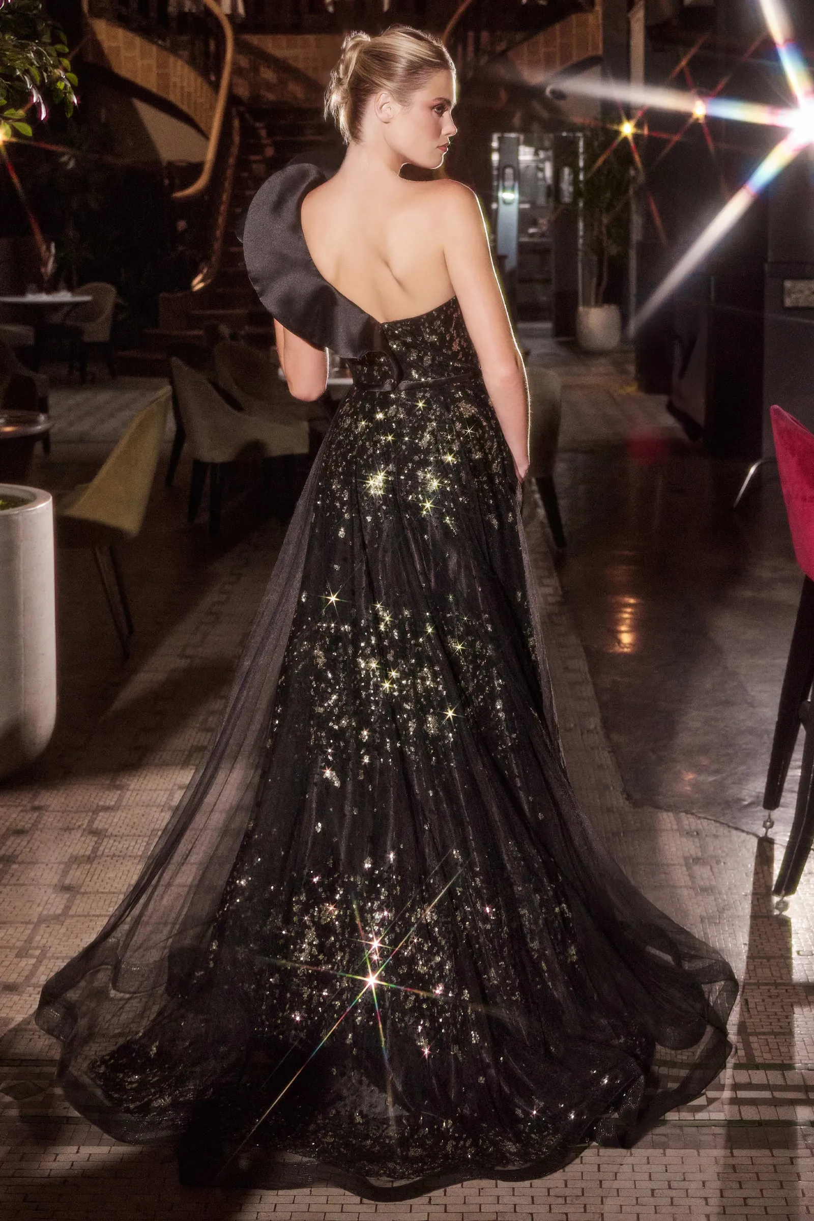 CINDERELLA DIVINE CB157 One Shoulder Black Ball Gown