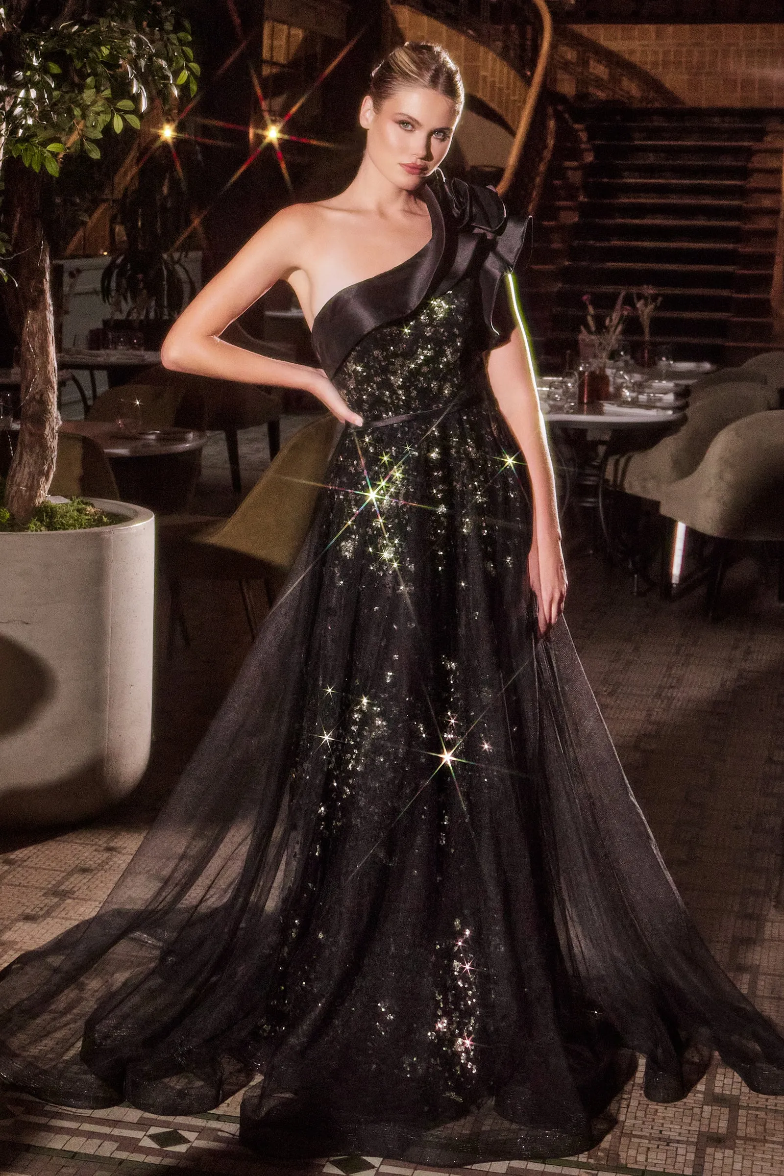 CINDERELLA DIVINE CB157 One Shoulder Black Ball Gown