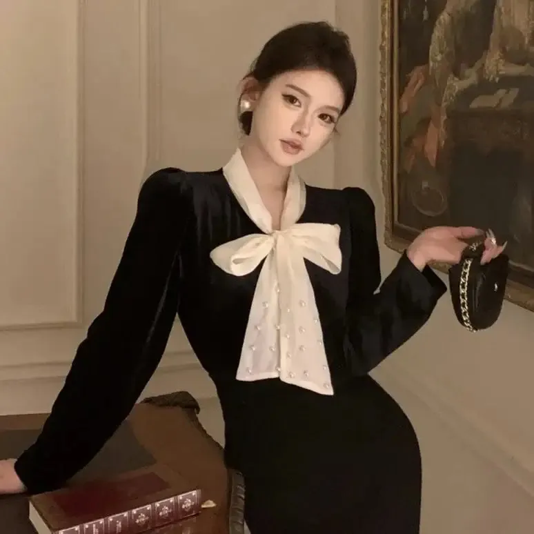 Collar Lace-Up Velvet Blouse