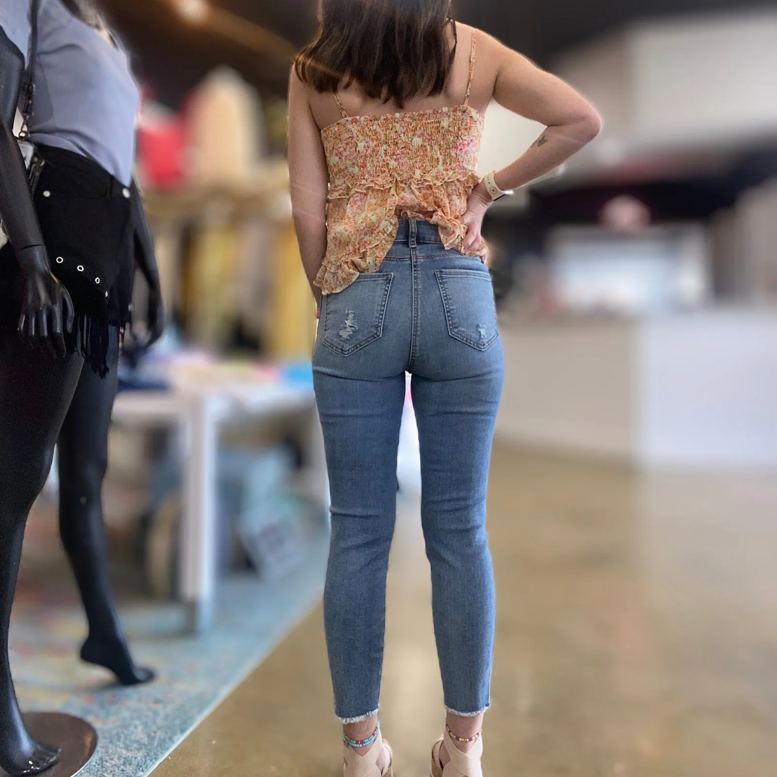Connie High Fab Ab Crop Denim