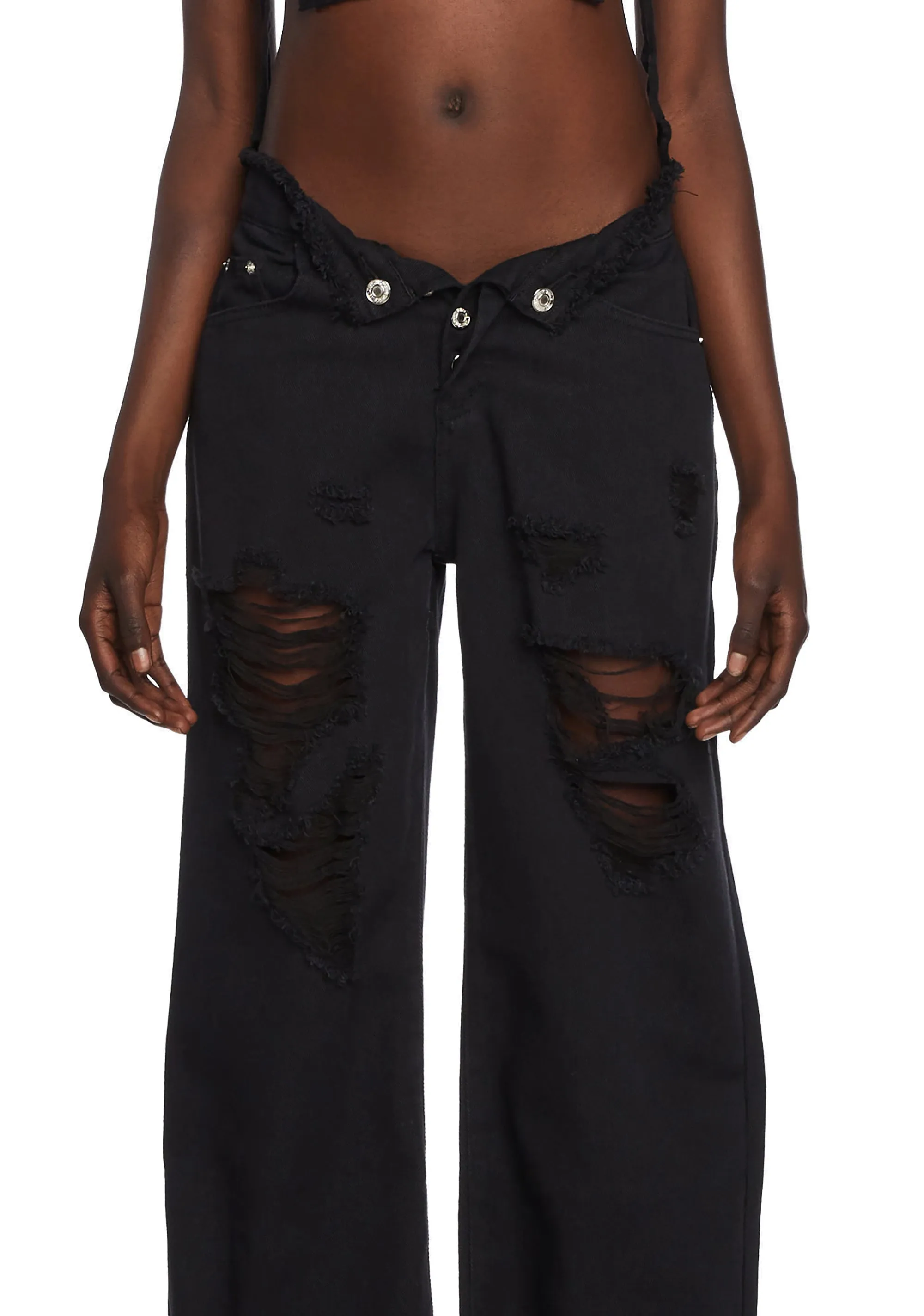 Distressed Fold Over Boyfriend Jeans