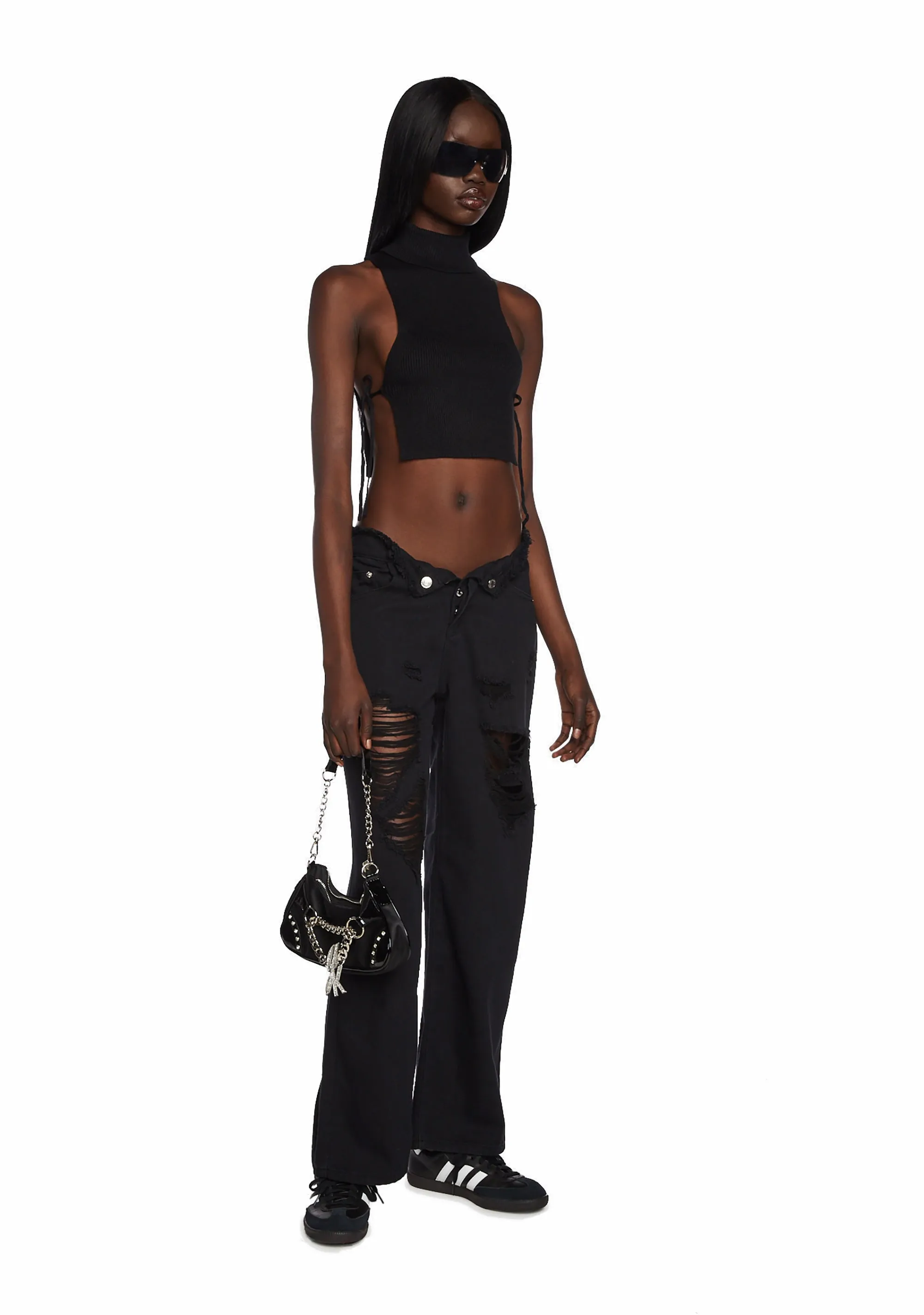 Distressed Fold Over Boyfriend Jeans