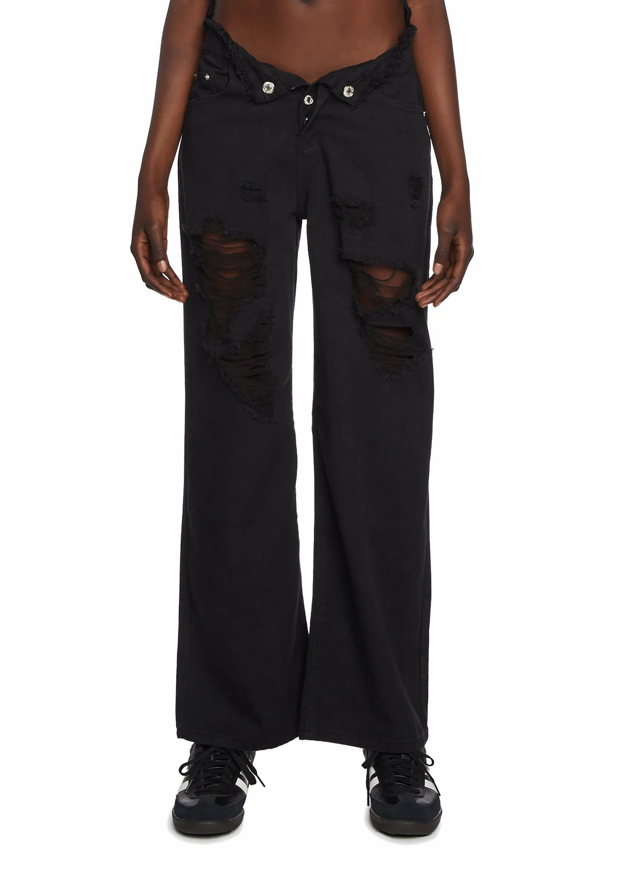 Distressed Fold Over Boyfriend Jeans