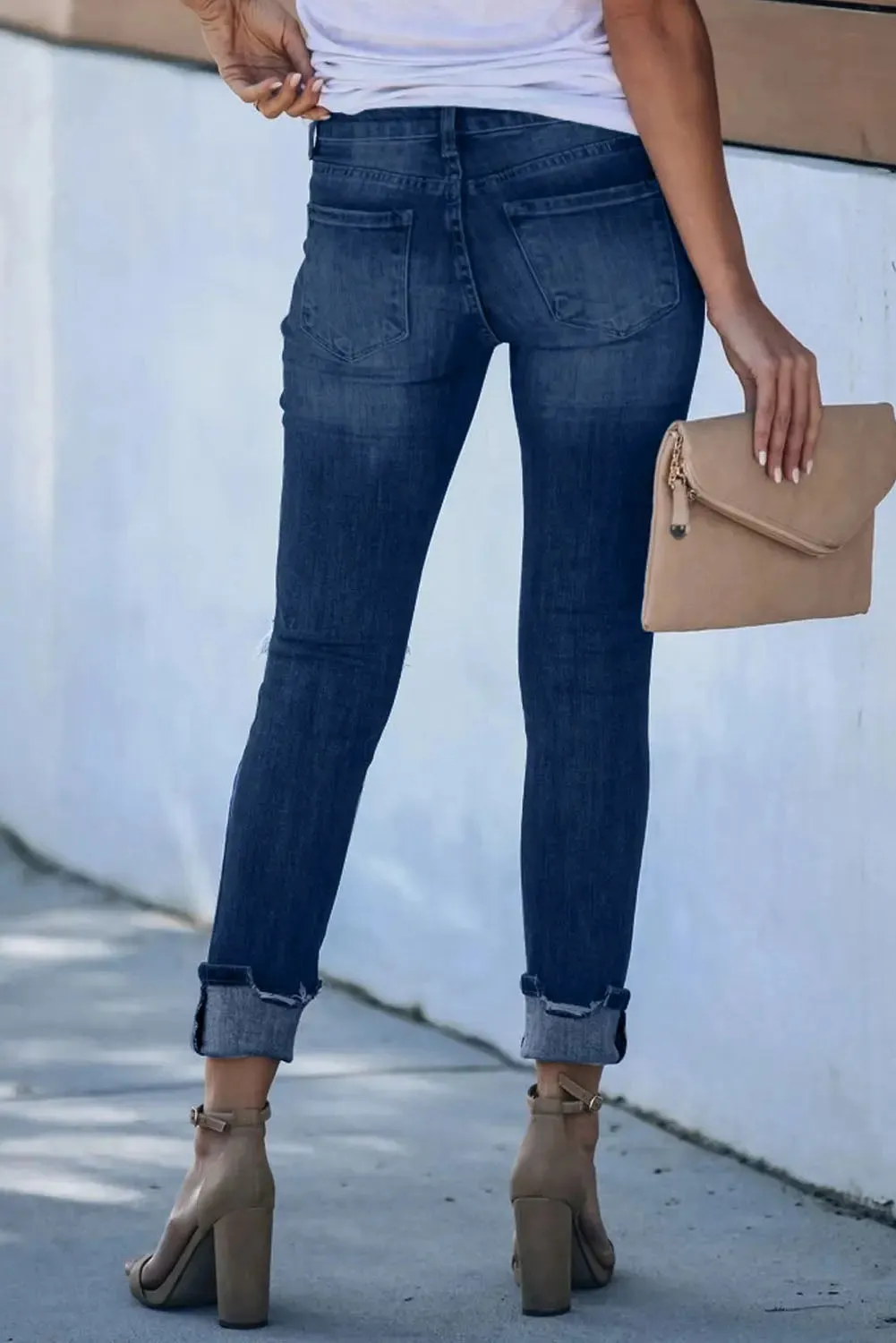 Everyday Midrise Destructed Ankle Skinny Jean-Dark Wash