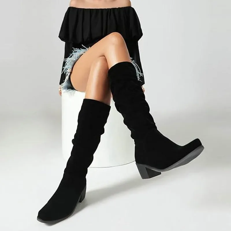 Fashionable Comfortable Knee-High Chunky Heel Boots