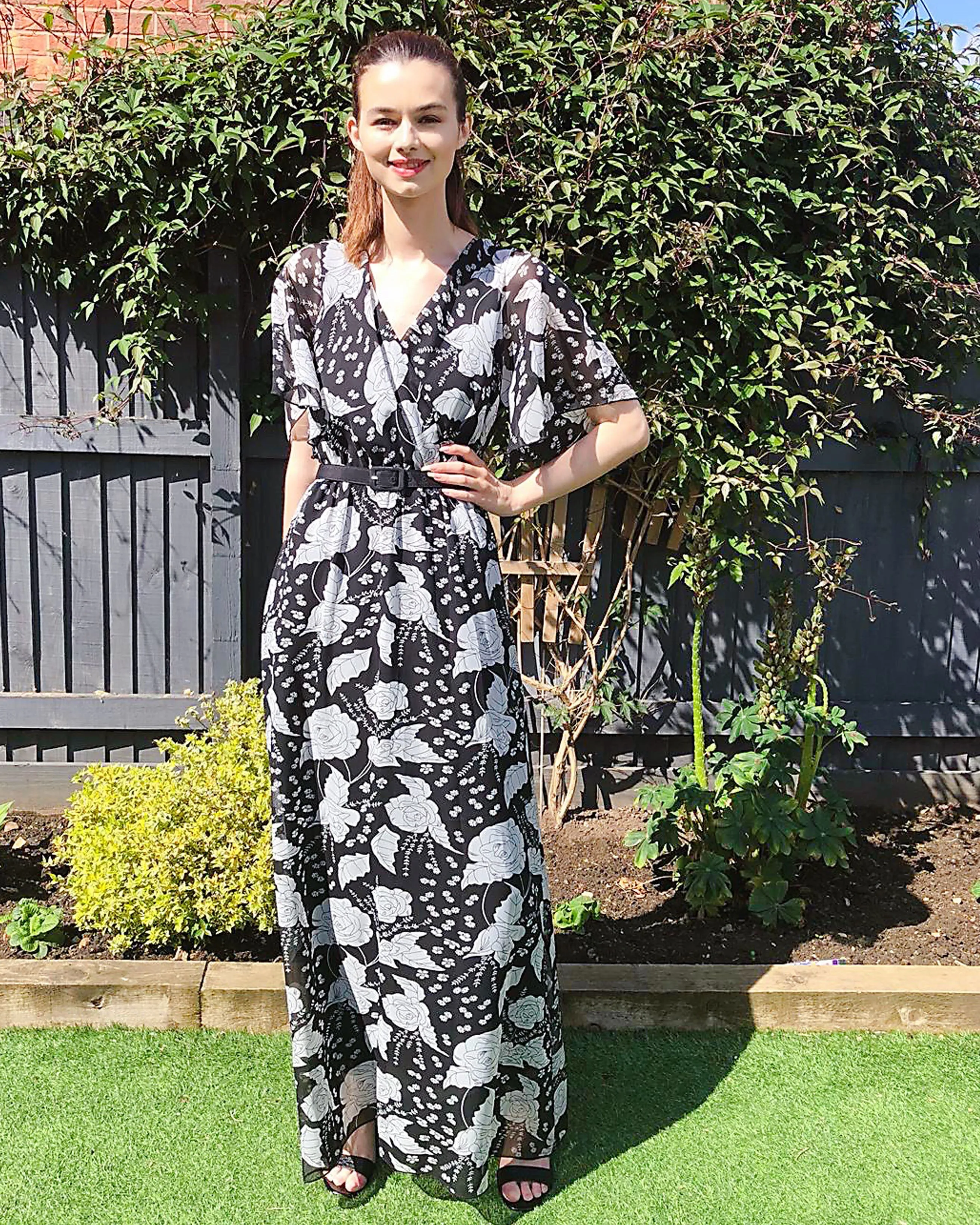 Floral Print Chiffon Wrap Maxi Dress (Black Rose)