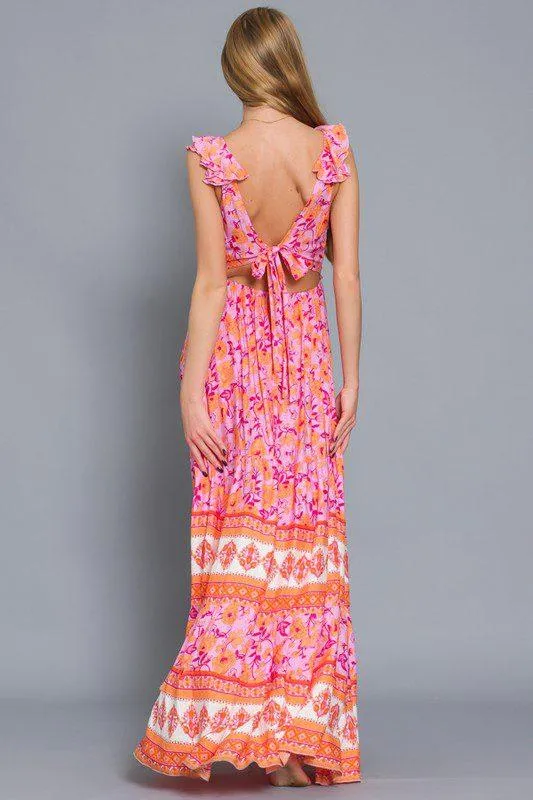 Floral Print V-Neck Maxi Dress