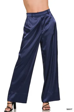 Go Navy | Satin Pants