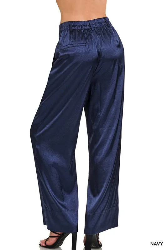 Go Navy | Satin Pants