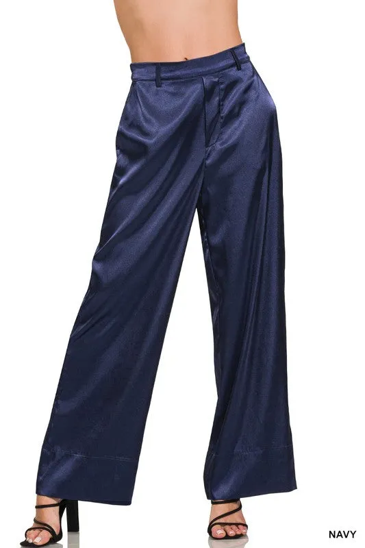 Go Navy | Satin Pants