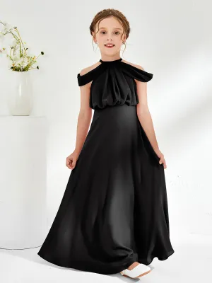 Halter Off-the-shoulder Junior Bridesmaid Dress Black