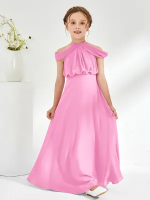 Halter Off-the-shoulder Junior Bridesmaid Dress Candy Pink
