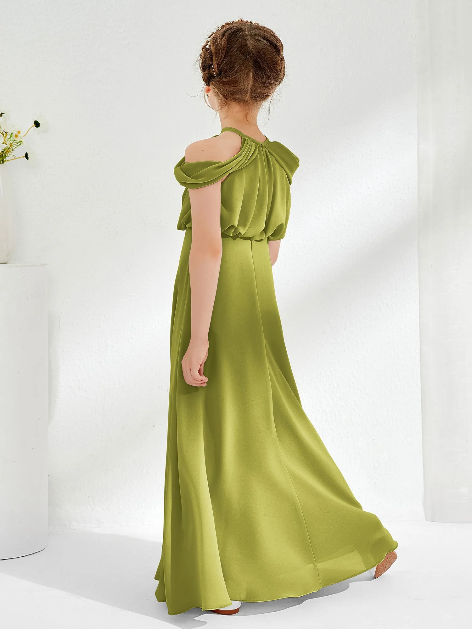Halter Off-the-shoulder Junior Bridesmaid Dress Clover