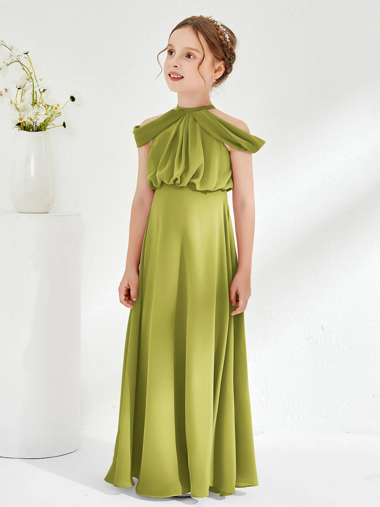 Halter Off-the-shoulder Junior Bridesmaid Dress Clover