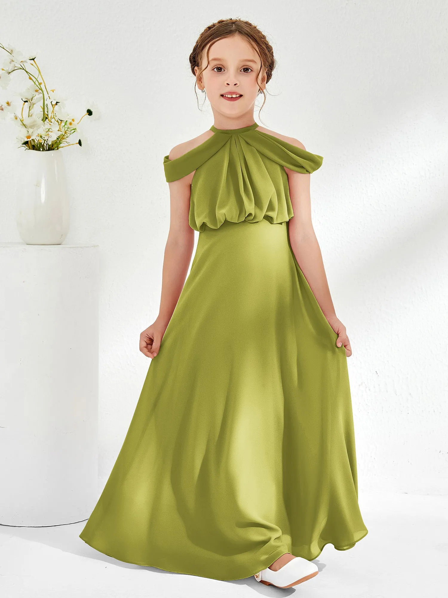 Halter Off-the-shoulder Junior Bridesmaid Dress Clover