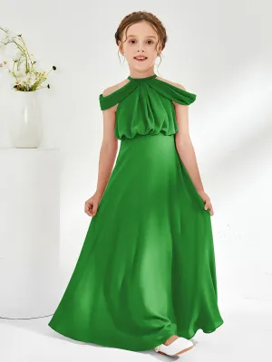 Halter Off-the-shoulder Junior Bridesmaid Dress Green