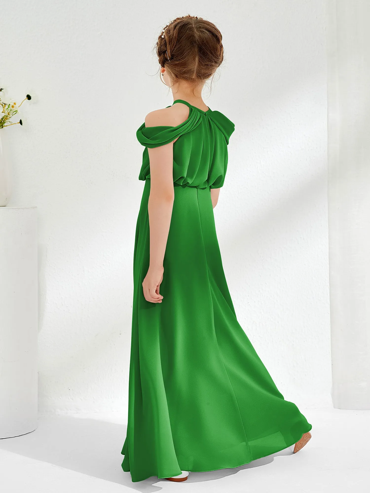 Halter Off-the-shoulder Junior Bridesmaid Dress Green