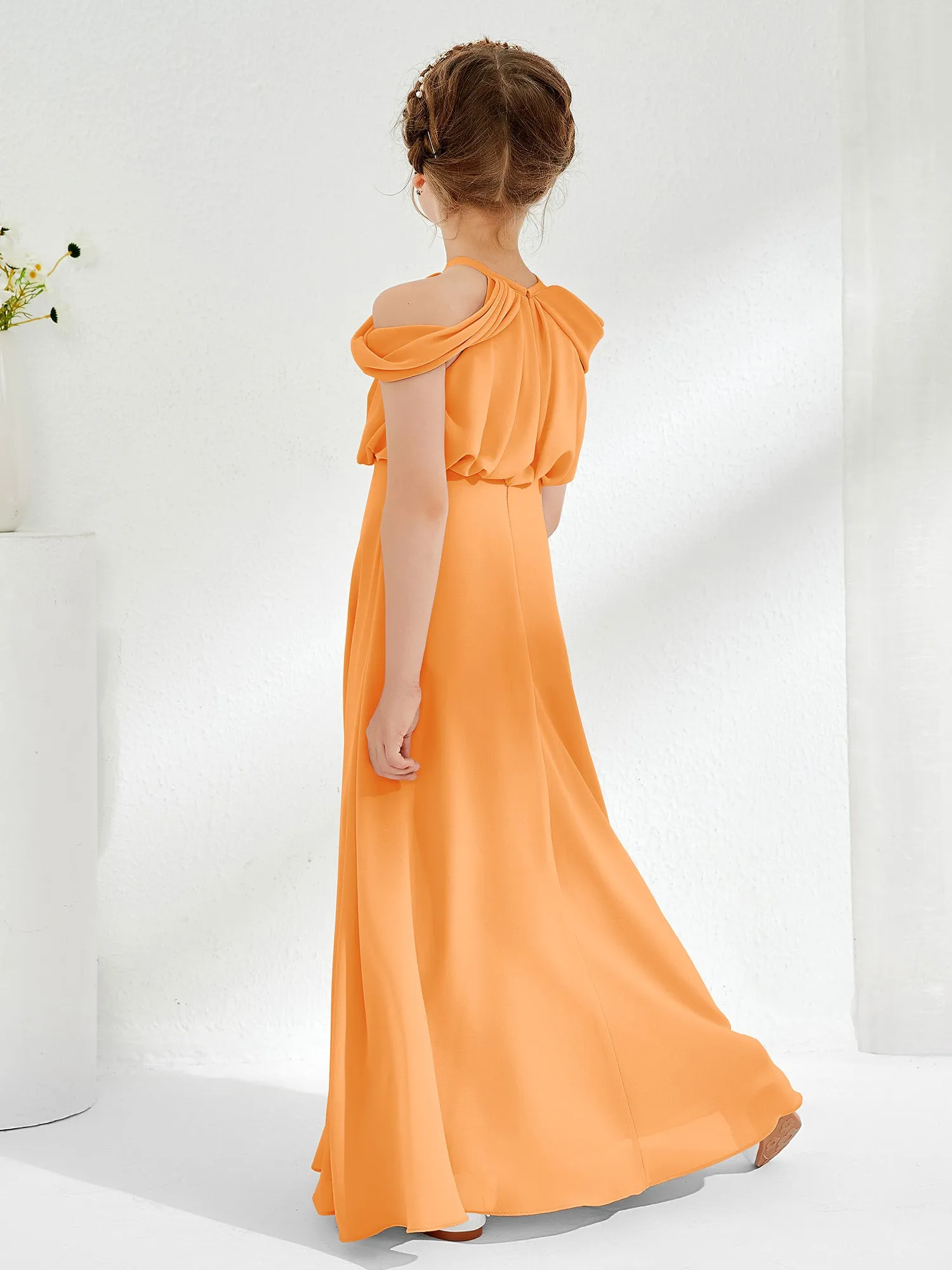 Halter Off-the-shoulder Junior Bridesmaid Dress Orange