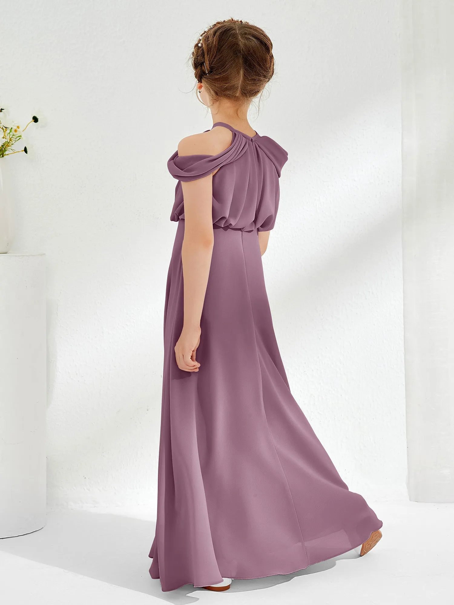 Halter Off-the-shoulder Junior Bridesmaid Dress Wisteria