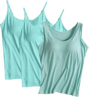 HGps8w Women's Adjustable Spaghetti Strap Shelf Bra Camisoles Basic Bulit-in Bra Tank Tops Soft Modal Undershirts Pack of 3