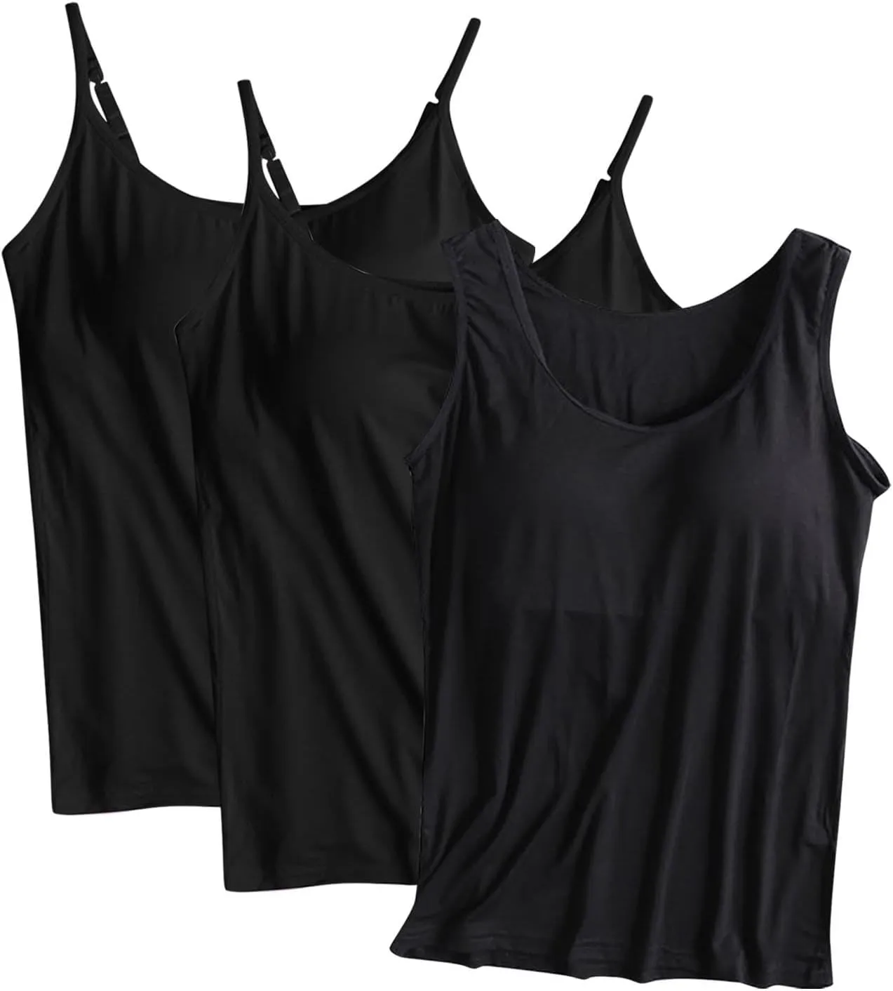 HGps8w Women's Adjustable Spaghetti Strap Shelf Bra Camisoles Basic Bulit-in Bra Tank Tops Soft Modal Undershirts Pack of 3