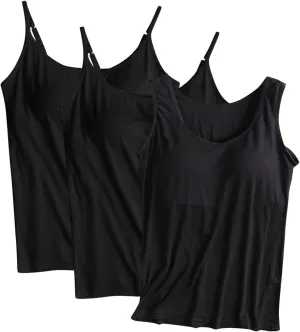HGps8w Women's Adjustable Spaghetti Strap Shelf Bra Camisoles Basic Bulit-in Bra Tank Tops Soft Modal Undershirts Pack of 3