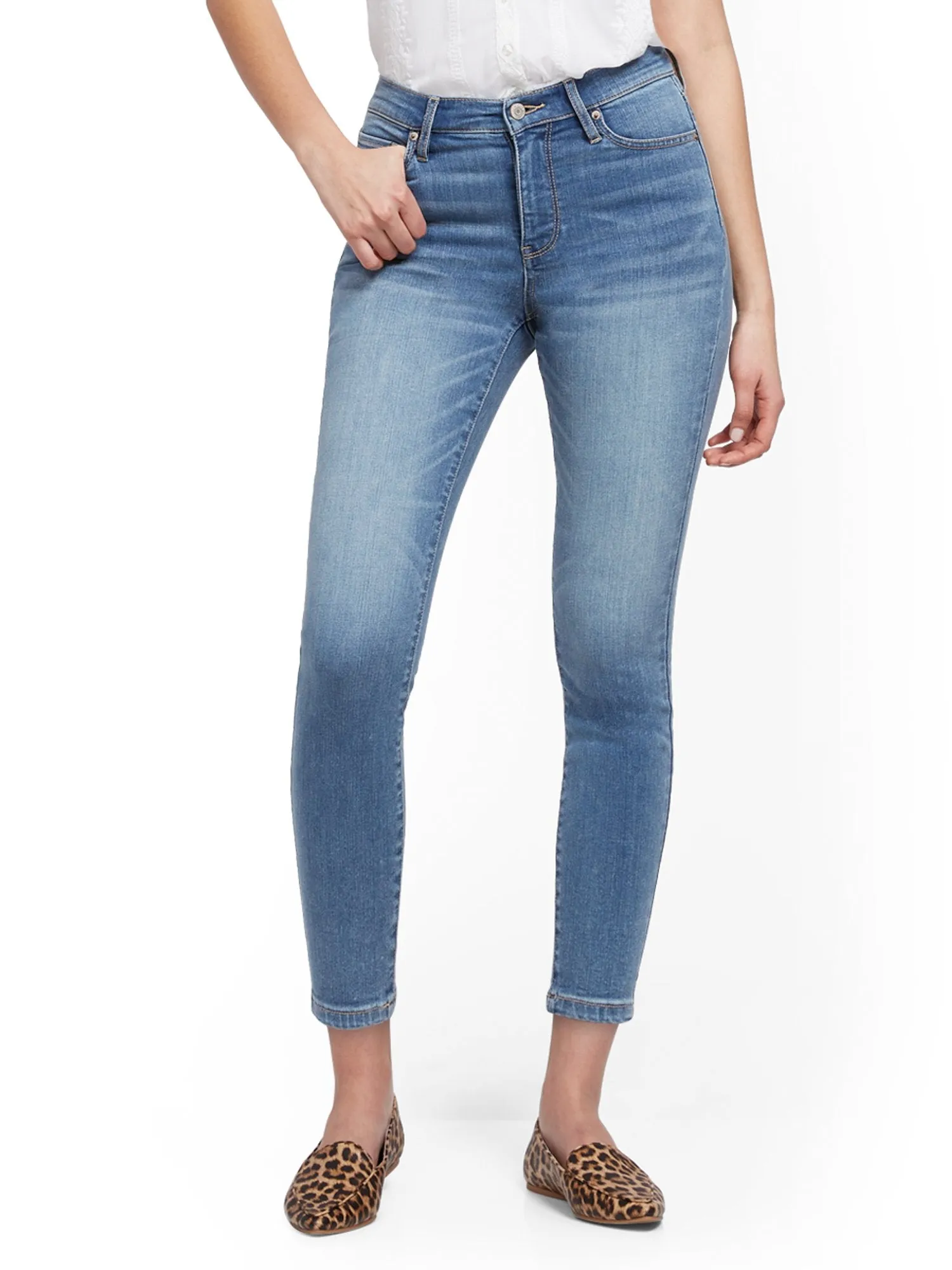 High-Waisted Super-Skinny Ankle Legging - Blue Splash