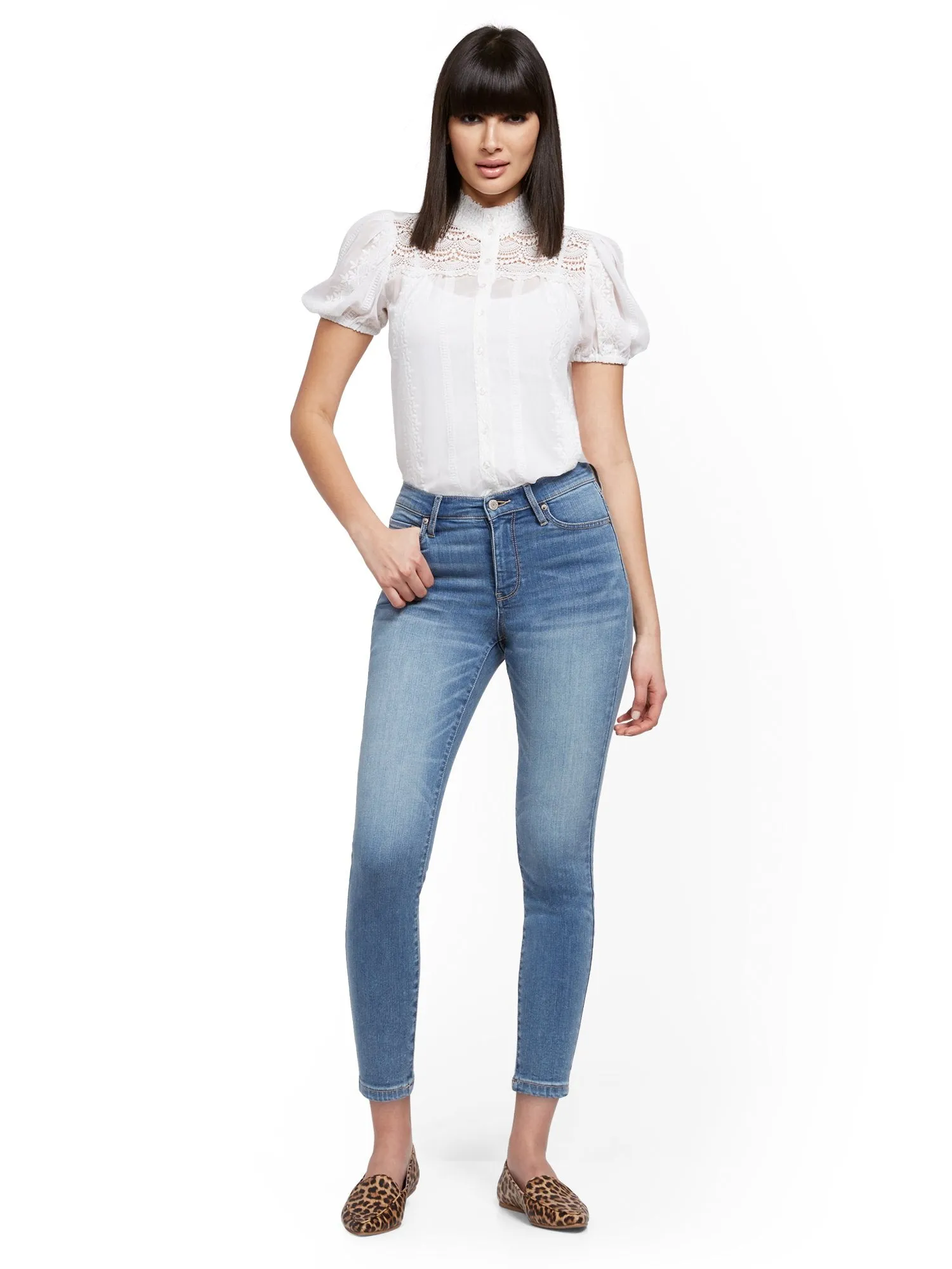 High-Waisted Super-Skinny Ankle Legging - Blue Splash