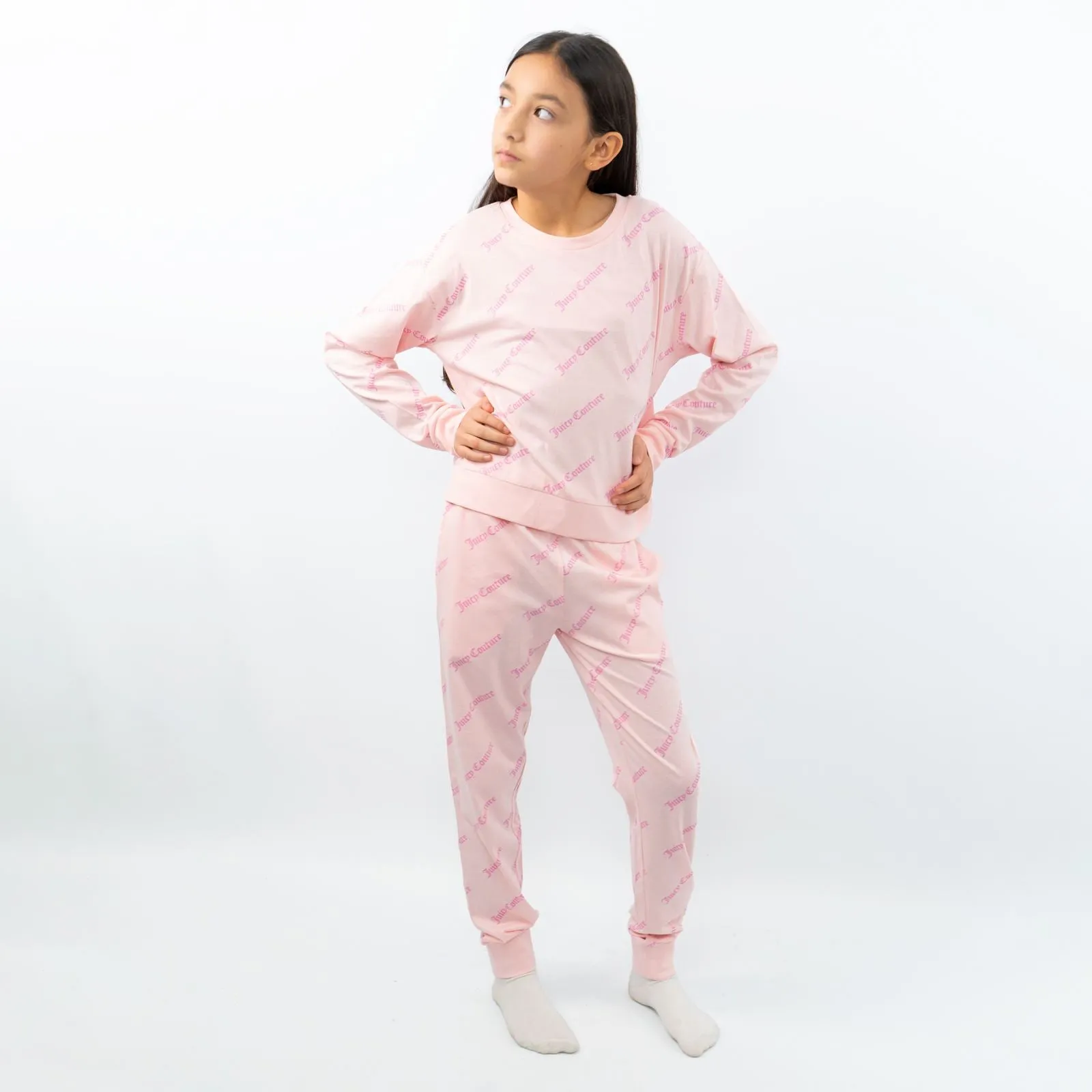 Juicy Couture Girls Pink Long Sleeve Relaxed Fit Soft Cotton Jersey Pyjama Set