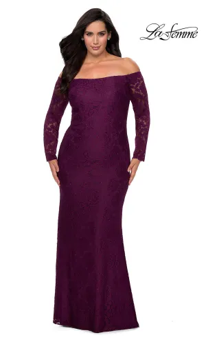 La Femme Long Lace Plus-Size Formal Prom Dress