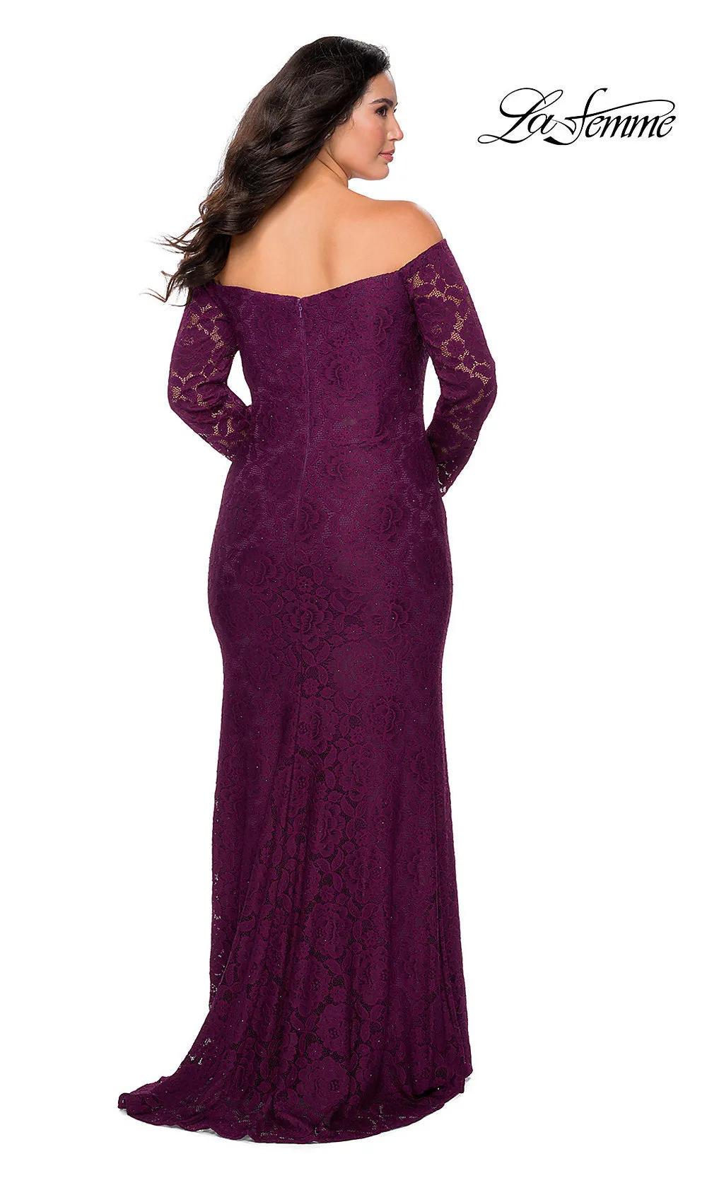 La Femme Long Lace Plus-Size Formal Prom Dress